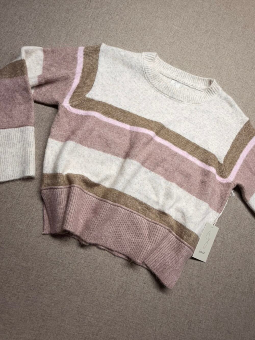 NWT Joie XL Colorblock Striped Sweater Mauve Oatmeal Oversized Crewneck